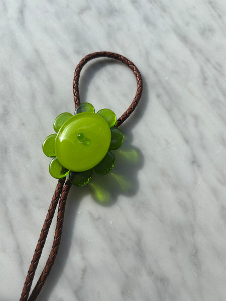 Fused Glass Bolo Tie - Green on Green